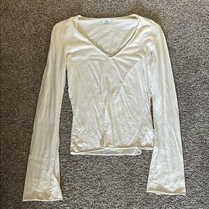 James Perse Cream V-Neck Long Sleeve Top